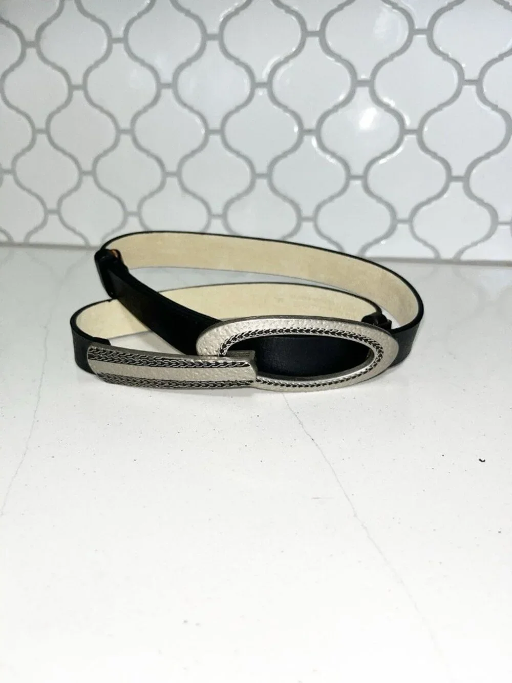 Set of 2 Chico's Adjustable Slide Genuine Leather Belts Women’s Sz M/L Black